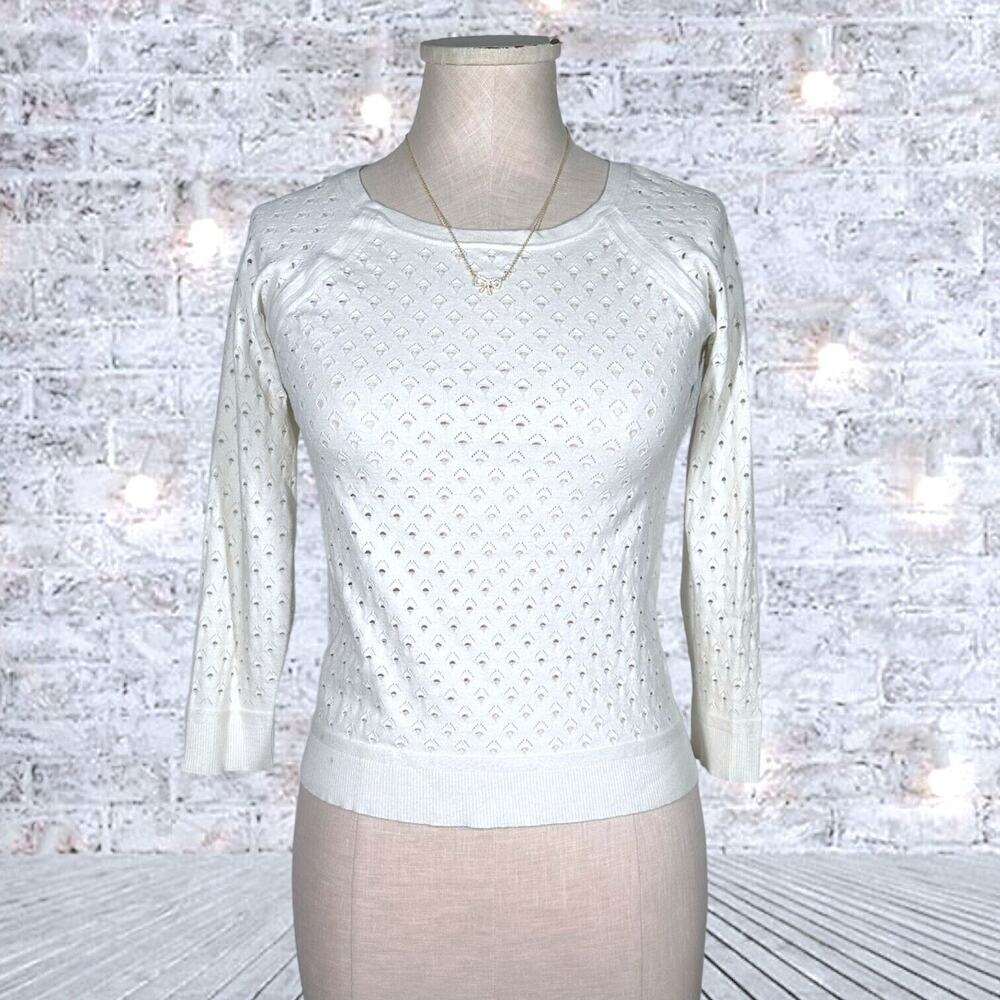 RAG & BONE Gianna Sweater Top Eyelet Pattern Crewneck Pullover Soft Cozy White